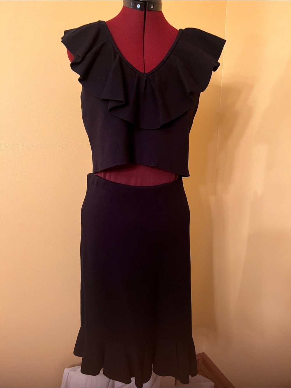Express Black Ruffle Trim Two-Piece Dress Set XL (croptop NWT)